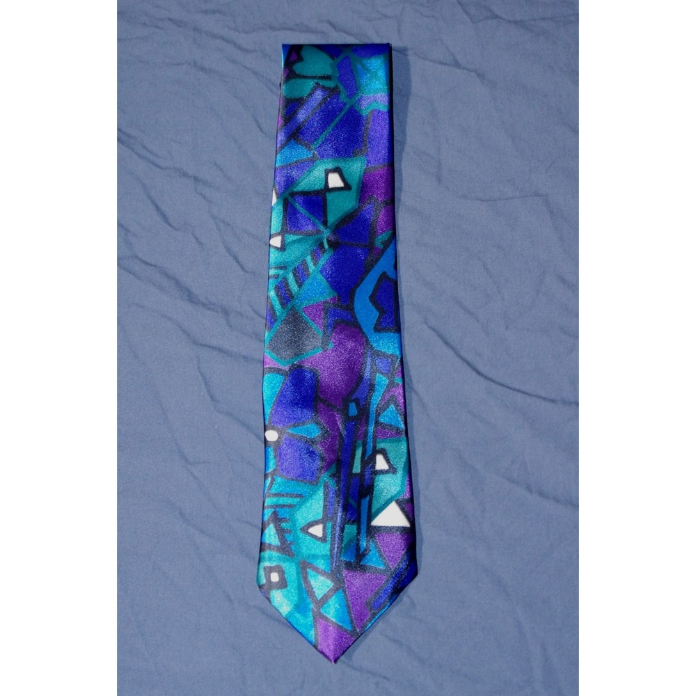 Vintage Prince Bellini 80s 90s Silk Neck Tie‎ USA Abstract Royal Blue Purple